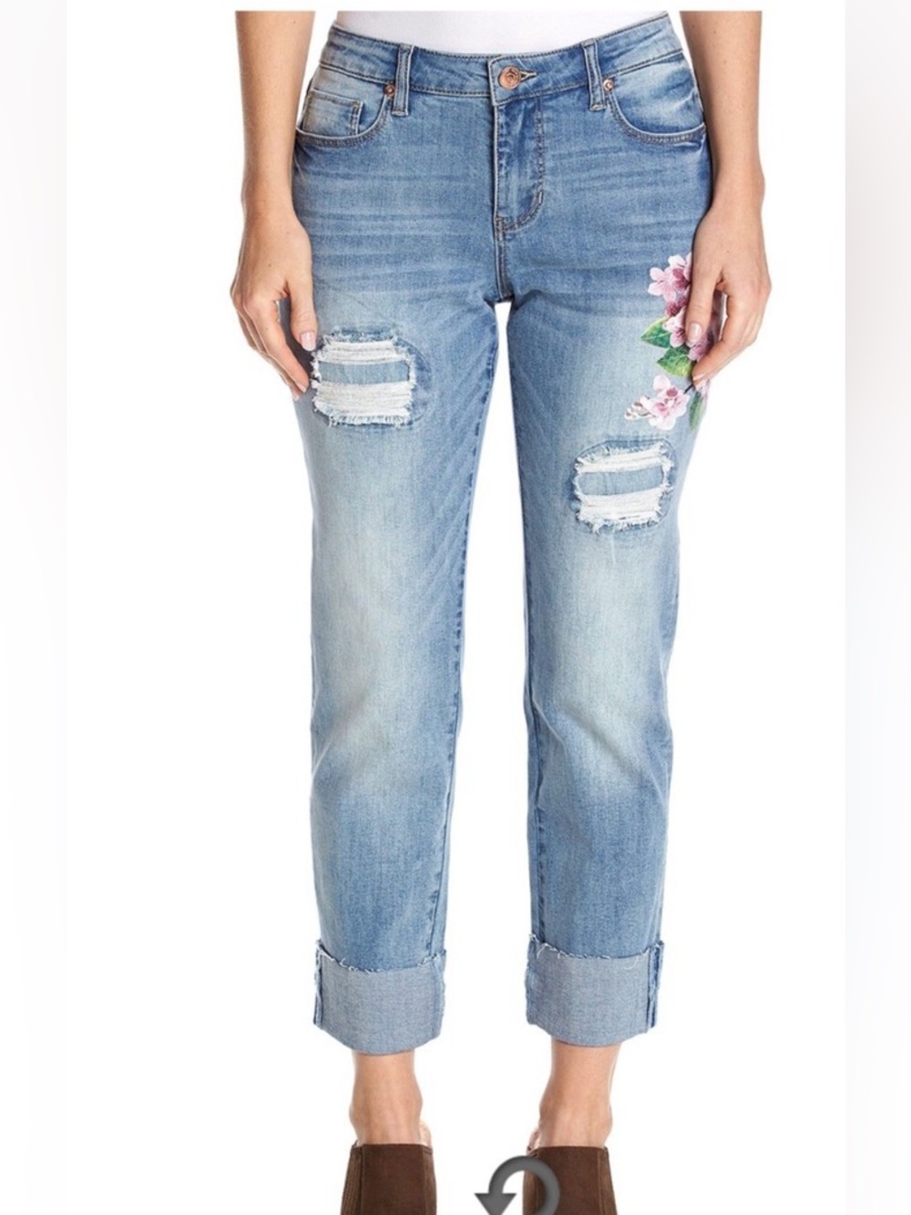 RUFF HEWN PAINTED FLORAL SLIM CROPPED JEANS